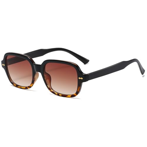 JCTAIFOO Retro Rechteck Oval Sonnenbrille Damen Herren Vintage Rechteckig Gelb Gradient getönte Brille Schwarz-Leopard/Hellbraun Gradient von JCTAIFOO