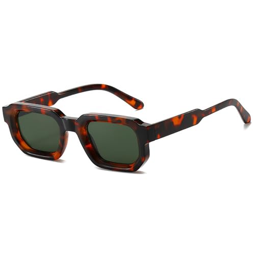 JCTAIFOO Trendige Rechteck Sonnenbrille für Herren Damen Vintage Rechteckige Retro Quadrat Chunky Brille (Leopard/Dunkelgrün) JCTAIFOO Trendige Rechteck Sonnenbrille für Herren Damen Vintage Rechteckige Retro Quadrat Chunky Brille (Leopard/Dunkelgrün) von JCTAIFOO