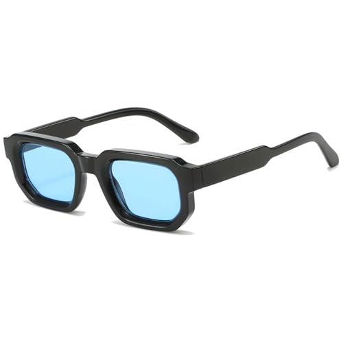 JCTAIFOO Trendige Rechteck Sonnenbrille Herren Damen Vintage Rechteckige Retro Quadrat Brille Schwarz/Blau von JCTAIFOO