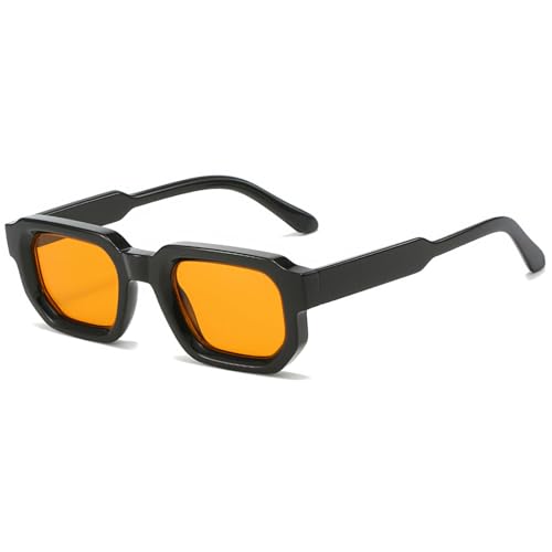 JCTAIFOO Trendige Rechteck Sonnenbrille Herren Damen Vintage Rechteckige Retro Quadrat Brille Schwarz/Orange von JCTAIFOO