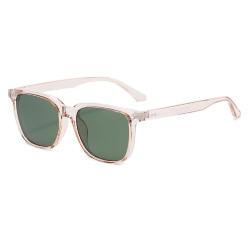 JCTAIFOO Vintage Polarisierte Quadratische Sonnenbrille, Retro Rechteck UV400 Brillen für Damen Herren (Champagner/Dunkelgrün) von JCTAIFOO