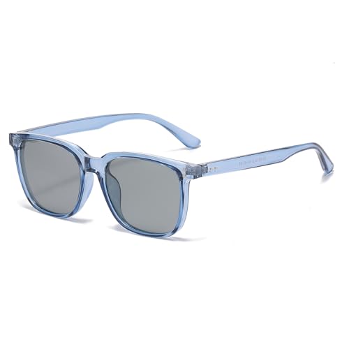 JCTAIFOO Vintage Polarisierte Quadratische Sonnenbrille, Retro Rechteck UV400 Brillen für Damen Herren (Transparent Blau/Hellgrau) von JCTAIFOO
