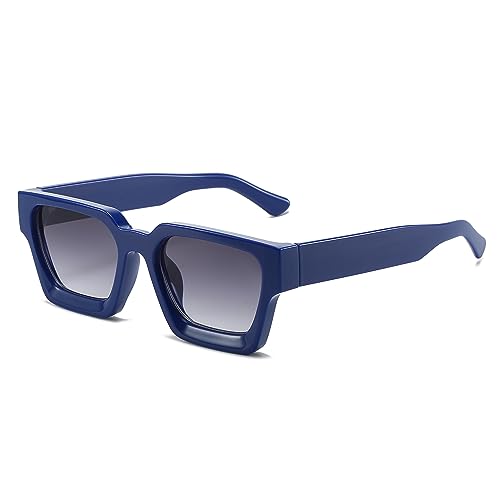 JCTAIFOO Vintage Rechteck Sonnenbrille für Damen Herren Retro Rechteckig Chunky Quadrat Große Dicke Frame Brille Blau/Grau gradient von JCTAIFOO