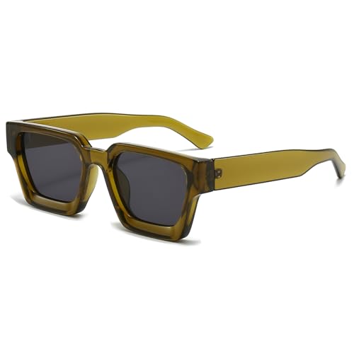 JCTAIFOO Vintage Rechteck Sonnenbrille für Damen Herren Retro Rechteckig Chunky Quadrat Große Dicke Frame Brille Olivgrün/Grau JCTAIFOO Vintage Rechteck Sonnenbrille für Damen Herren Retro Rechteckig Chunky Quadrat Große Dicke Frame Brille Olivgrün/Grau von JCTAIFOO