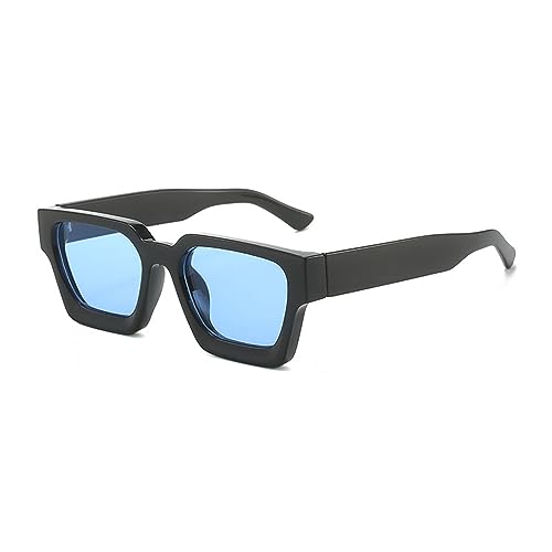 JCTAIFOO Vintage Rechteck Sonnenbrille für Damen Herren Retro Rechteckig Chunky Quadrat Große Dicke Frame Brille Schwarz/Blau von JCTAIFOO