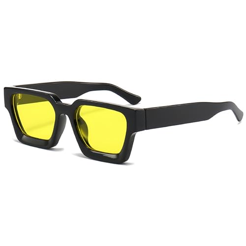 JCTAIFOO Vintage Rechteck Sonnenbrille für Damen Herren Retro Rechteckig Chunky Quadrat Große Dicke Frame Brille Schwarz/Gelb von JCTAIFOO
