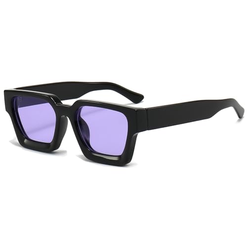 JCTAIFOO Vintage Rechteck Sonnenbrille für Damen Herren Retro Rechteckig Chunky Quadrat Große Dicke Frame Brille Schwarz/Lila von JCTAIFOO