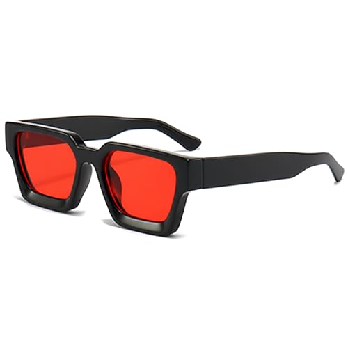 JCTAIFOO Vintage Rechteck Sonnenbrille für Damen Herren Retro Rechteckig Chunky Quadrat Große Dicke Frame Brille Schwarz/Rot JCTAIFOO Vintage Rechteck Sonnenbrille für Damen Herren Retro Rechteckig Chunky Quadrat Große Dicke Frame Brille Schwarz/Rot von JCTAIFOO