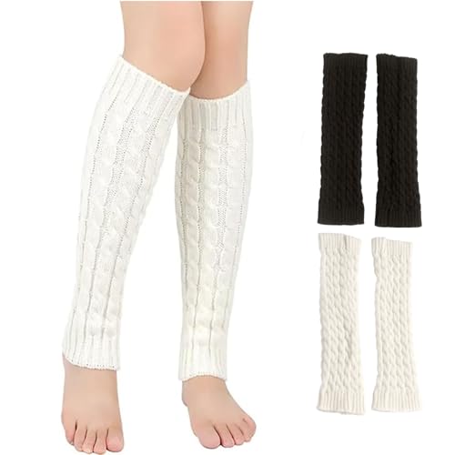 JCTRRJ 2 Paar Stulpen Damen, Leg Warmers, Stulpen Kinder, Stulpen für Damen, stulpen weiß, weiße stulpen, stulpen damen weiß, stulpen beige, weisse stulpen, legwarmer damen, 40 cm lang(weiß+schwarz) von JCTRRJ