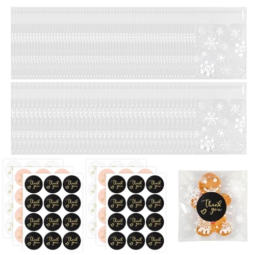 JCUGSBS 100 Stück 10x10cm Tütchen Cellophantüten Selbstklebend Plastiktüten Klein Flachbeutel Geschenktüten für Süßigkeiten Plätzchen Gebäck Schoolade,mit Klebeverschluss und 108 Etiketten von JCUGSBS