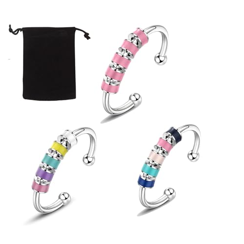 JCUGSBS 3 Stück Anxiety Ring Fidget Ring Anti Stress Ring Angst Spinning Mit Perlen Offene Spinner Damen Anxiety Stressringe Zur Linderung von Ängsten für Mädchen Frauen von JCUGSBS