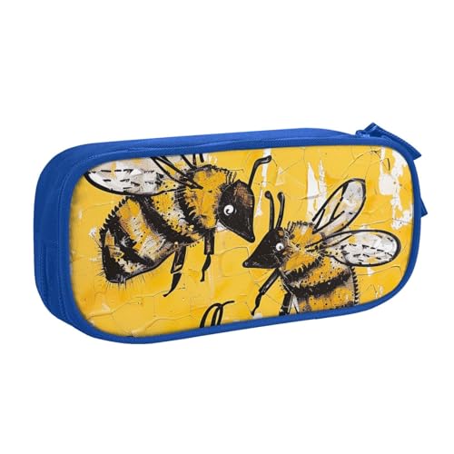 JCVOTREL Bee Love Federmäppchen mit Honigmotiv, großes Fassungsvermögen, Schreibwaren-Tasche, Stifteetui mit Reißverschluss, für Schule, Reisen, Büro, blau, Einheitsgröße, Kosmetiktasche von JCVOTREL