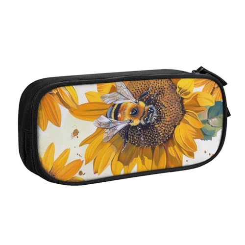 JCVOTREL Bee On Sunflower bedrucktes Federmäppchen – große Kapazität Schreibwarentasche Stifteetui mit Reißverschluss für Schule, Reisen, Büro, Schwarz , Einheitsgröße, Kosmetiktasche von JCVOTREL