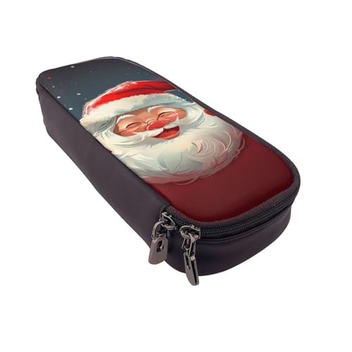 JCVOTREL Delfin-bedrucktes Federmäppchen, Leder, Flip-Schreibwaren-Tasche, Stifteetui mit Reißverschluss, für Schule, Reisen, Büro, Niedlicher Weihnachtsmann-Druck, Einheitsgröße, Kosmetiktasche von JCVOTREL