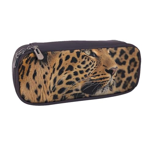 JCVOTREL Federmäppchen aus Leder mit Flugzeug-Motiv, mit Reißverschluss, für Schule, Reisen, Büro, Wild Leopard Animal, Einheitsgröße, Kosmetiktasche von JCVOTREL