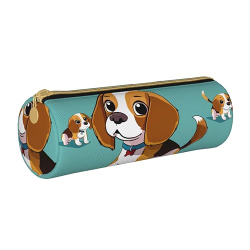 JCVOTREL Federmäppchen aus Leder mit Katzenmotiv, rund, Schreibwaren-Tasche, Stifteetui mit Reißverschluss, für Schule, Reisen, Büro, Cartoon-Beagle-Hund, Einheitsgröße, Kosmetiktasche von JCVOTREL