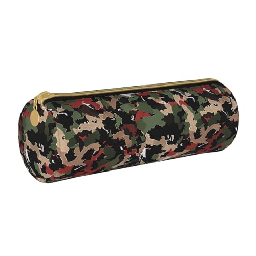 JCVOTREL Federmäppchen aus Leder mit Katzenmotiv, rund, Schreibwaren-Tasche, Stifteetui mit Reißverschluss, für Schule, Reisen, Büro, camouflage, Einheitsgröße, Kosmetiktasche von JCVOTREL