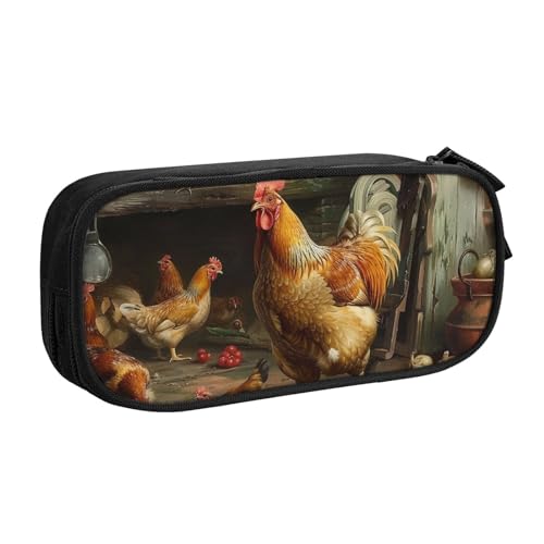 JCVOTREL Federmäppchen mit Aufschrift "Roast Chicken Hen Farm", großes Fassungsvermögen, Schreibwaren-Tasche, Stifteetui mit Reißverschluss, für Schule, Reisen, Büro, Schwarz , Einheitsgröße, von JCVOTREL