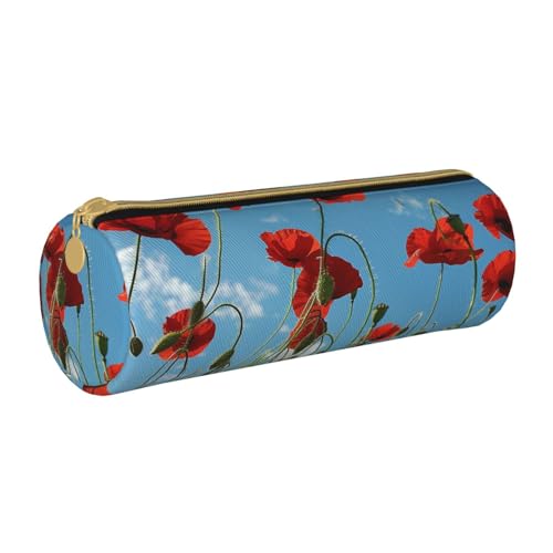 JCVOTREL Federmäppchen mit Mohnblumen-Motiv, rund, Schreibwaren-Tasche, Stifteetui mit Reißverschluss, für Schule, Reisen, Büro, Poppies (Mohnblumen), Einheitsgröße, Kosmetiktasche von JCVOTREL