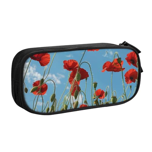 JCVOTREL Federmäppchen mit Mohnblumen auf blauem Himmel, großes Fassungsvermögen, Schreibwarentasche, Stifteetui mit Reißverschluss, für Schule, Reisen, Büro, Schwarz , Einheitsgröße, Kosmetiktasche von JCVOTREL