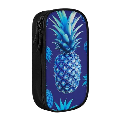 JCVOTREL Federmäppchen mit blauem Ananas-Motiv, großes Fassungsvermögen, Stifteetui mit Reißverschluss, für Schule, Reisen, Büro, Schwarz , Einheitsgröße, Kosmetiktasche von JCVOTREL