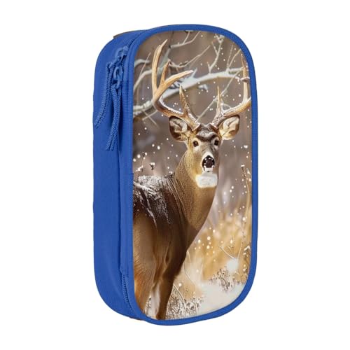 JCVOTREL Free Whitetail Deer Printed Pencil Case - Large Capacity Stationery Bag Pen Pouch Holder with Zipper for School Travel Office,, blau, Einheitsgröße, Kosmetiktasche von JCVOTREL