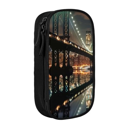 JCVOTREL New York Manhattan Bridge Night bedrucktes Federmäppchen – große Kapazität, Schreibwaren-Tasche, Stifteetui mit Reißverschluss, für Schule, Reisen, Büro, Schwarz , Einheitsgröße, von JCVOTREL