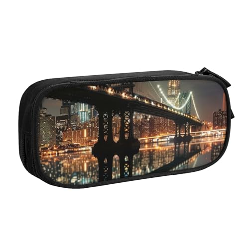 JCVOTREL New York Manhattan Bridge Night bedrucktes Federmäppchen – große Kapazität, Schreibwaren-Tasche, Stifteetui mit Reißverschluss, für Schule, Reisen, Büro, Schwarz , Einheitsgröße, von JCVOTREL