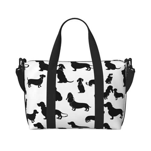 Faltbare Reisetasche, Reisetasche, Handgepäck, Handtasche, Crossbody-Tasche für Männer und Frauen, schwarze Hunde, Dackel, Schwarz, Einheitsgröße, Schwarz , Einheitsgröße von JCVYTSDLK