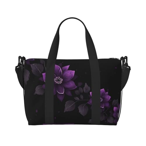 Faltbare Reisetasche, Sporttasche, Handgepäck, Handtasche, Crossbody-Tasche für Damen und Herren, lila und schwarzer Schmetterling, Schwarz, Einheitsgröße, Schwarz , Einheitsgröße von JCVYTSDLK