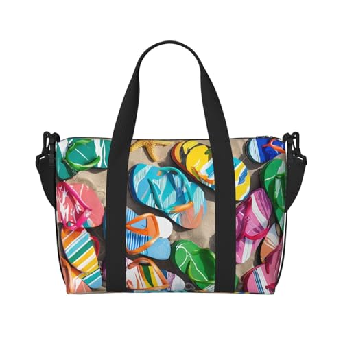 Faltbare Reisetasche, Sporttasche, Handgepäck, Handtasche, Crossbody-Tasche für Männer und Frauen, Flip-Flops am Sandstrand, Schwarz, Einheitsgröße von JCVYTSDLK