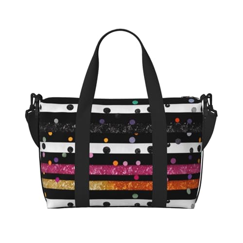 Faltbare Reisetasche, Sporttasche, Handgepäck, Handtasche, Übernachtung, Crossbody-Tasche für Männer und Frauen, Glitzer, Regenbogenfarben, gepunktet, gestreift, Schwarz und Weiß, Schwarz, von JCVYTSDLK
