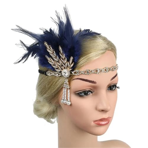 Feder-Kopfschmuck für Damen 1 Stück Kopfschmuck Feder Stirnband Schwarz Strass Perlen Pailletten Haarband Vintage(Color4) von JCXIOC