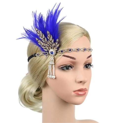 Feder-Kopfschmuck für Damen 1 Stück Kopfschmuck Feder Stirnband Schwarz Strass Perlen Pailletten Haarband Vintage(Color7) von JCXIOC