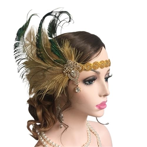 Feder-Kopfschmuck für Damen Damen Vintage Feder-Stirnband, weiße Strass-Metallkette, 1920er-Jahre-Vintage-Kopfbedeckung(B) von JCXIOC