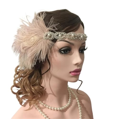 Feder-Kopfschmuck für Damen Damen Vintage Feder-Stirnband, weiße Strass-Metallkette, 1920er-Jahre-Vintage-Kopfbedeckung(G) von JCXIOC