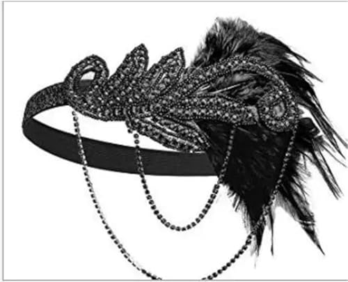 Feder-Kopfschmuck für Damen Ecowalson 1920er-Jahre-Stirnband, Kostüm-Requisiten, Charleston-Kostümzubehör, Flapper-Kopfbedeckung, tolles Gatsby-Stirnband mit Federperlen(Black) von JCXIOC
