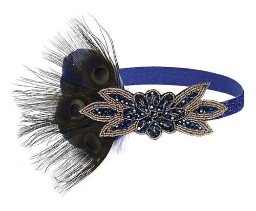 Feder-Kopfschmuck für Damen Ecowalson 1920er-Jahre-Stirnband, Kostüm-Requisiten, Charleston-Kostümzubehör, Flapper-Kopfbedeckung, tolles Gatsby-Stirnband mit Federperlen(Blue) von JCXIOC