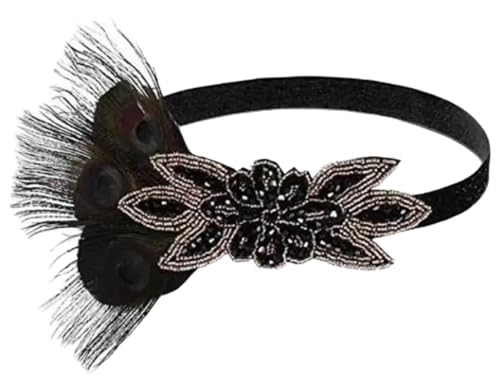 Feder-Kopfschmuck für Damen Ecowalson 1920er-Jahre-Stirnband, Kostüm-Requisiten, Charleston-Kostümzubehör, Flapper-Kopfbedeckung, tolles Gatsby-Stirnband mit Federperlen(Brown) von JCXIOC