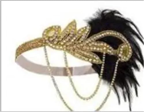 Feder-Kopfschmuck für Damen Ecowalson 1920er-Jahre-Stirnband, Kostüm-Requisiten, Charleston-Kostümzubehör, Flapper-Kopfbedeckung, tolles Gatsby-Stirnband mit Federperlen(Gold) von JCXIOC