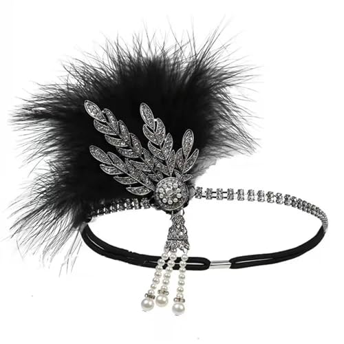 Feder-Kopfschmuck für Damen Ecowalson 1920er-Jahre-Stirnband, Kostüm-Requisiten, Charleston-Kostümzubehör, Flapper-Kopfbedeckung, tolles Gatsby-Stirnband mit Federperlen(Light green) von JCXIOC
