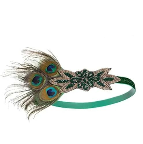 Feder-Kopfschmuck für Damen Ecowalson 1920er-Jahre-Stirnband, Kostüm-Requisiten, Charleston-Kostümzubehör, Flapper-Kopfbedeckung, tolles Gatsby-Stirnband mit Federperlen(Orange) von JCXIOC