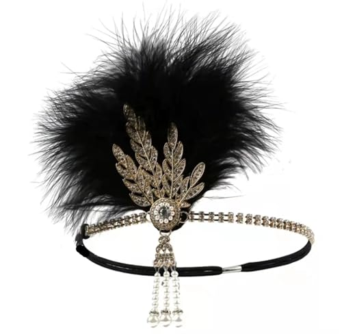 Feder-Kopfschmuck für Damen Ecowalson 1920er-Jahre-Stirnband, Kostüm-Requisiten, Charleston-Kostümzubehör, Flapper-Kopfbedeckung, tolles Gatsby-Stirnband mit Federperlen(SKY BLUE) von JCXIOC
