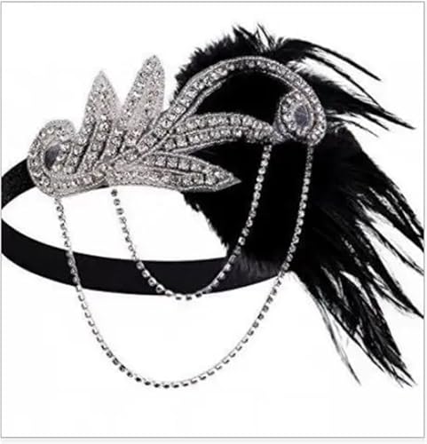 Feder-Kopfschmuck für Damen Ecowalson 1920er-Jahre-Stirnband, Kostüm-Requisiten, Charleston-Kostümzubehör, Flapper-Kopfbedeckung, tolles Gatsby-Stirnband mit Federperlen(Silver) von JCXIOC