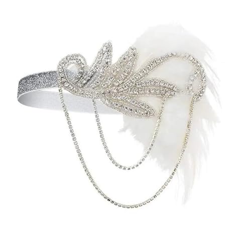 Feder-Kopfschmuck für Damen Ecowalson 1920er-Jahre-Stirnband, Kostüm-Requisiten, Charleston-Kostümzubehör, Flapper-Kopfbedeckung, tolles Gatsby-Stirnband mit Federperlen(WHITE) von JCXIOC