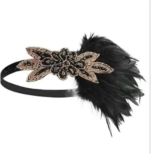 Feder-Kopfschmuck für Damen Ecowalson 1920er-Jahre-Stirnband, Kostüm-Requisiten, Charleston-Kostümzubehör, Flapper-Kopfbedeckung, tolles Gatsby-Stirnband mit Federperlen(Yellow) von JCXIOC