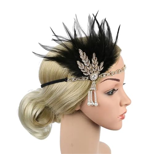 Feder-Kopfschmuck für Damen Feder Stirnband Strass Perle Metall Party Braut Kopfschmuck Zubehör Dekor(Color1) von JCXIOC