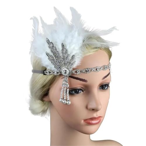 Feder-Kopfschmuck für Damen Feder Stirnband Strass Perle Metall Party Braut Kopfschmuck Zubehör Dekor(Color2) von JCXIOC