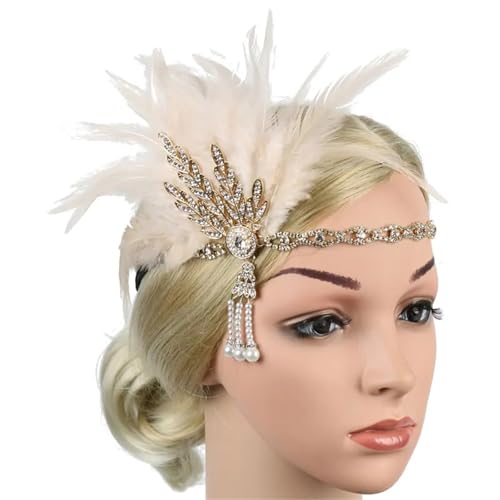 Feder-Kopfschmuck für Damen Feder Stirnband Strass Perle Metall Party Braut Kopfschmuck Zubehör Dekor(Color3) von JCXIOC