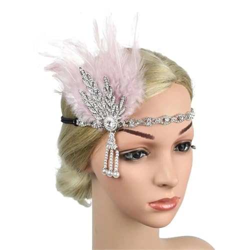 Feder-Kopfschmuck für Damen Feder Stirnband Strass Perle Metall Party Braut Kopfschmuck Zubehör Dekor(Color6) von JCXIOC